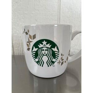 Starbucks Holiday Collection 2013 Mug Cup 14 oz White Gold Graphic